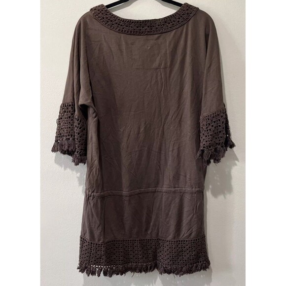 Twisted Heart Tunic Mini Dress Women’s Large Brown Y2K Boho Crochet Festival - Picture 2 of 7